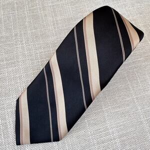 Vintage Mark of California 70s 80s Mens Neck Tie Diagonal Striped‎ Black Beige